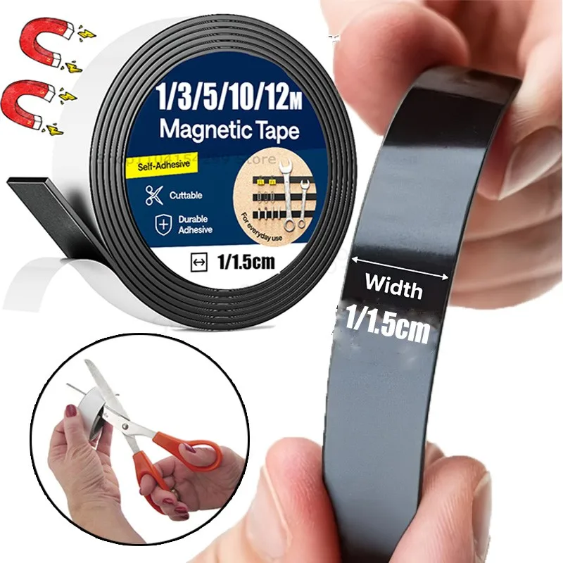 Self Adhesive Magnetic Tape Cuttable Rubber Magnetic Strip for Fridge Wall DIY Photo Poster Fixing Tape Home Office Storage Tool