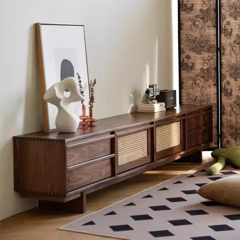 Medieval audio-visual cabinet wabi sabi retro black living room floor cabinet