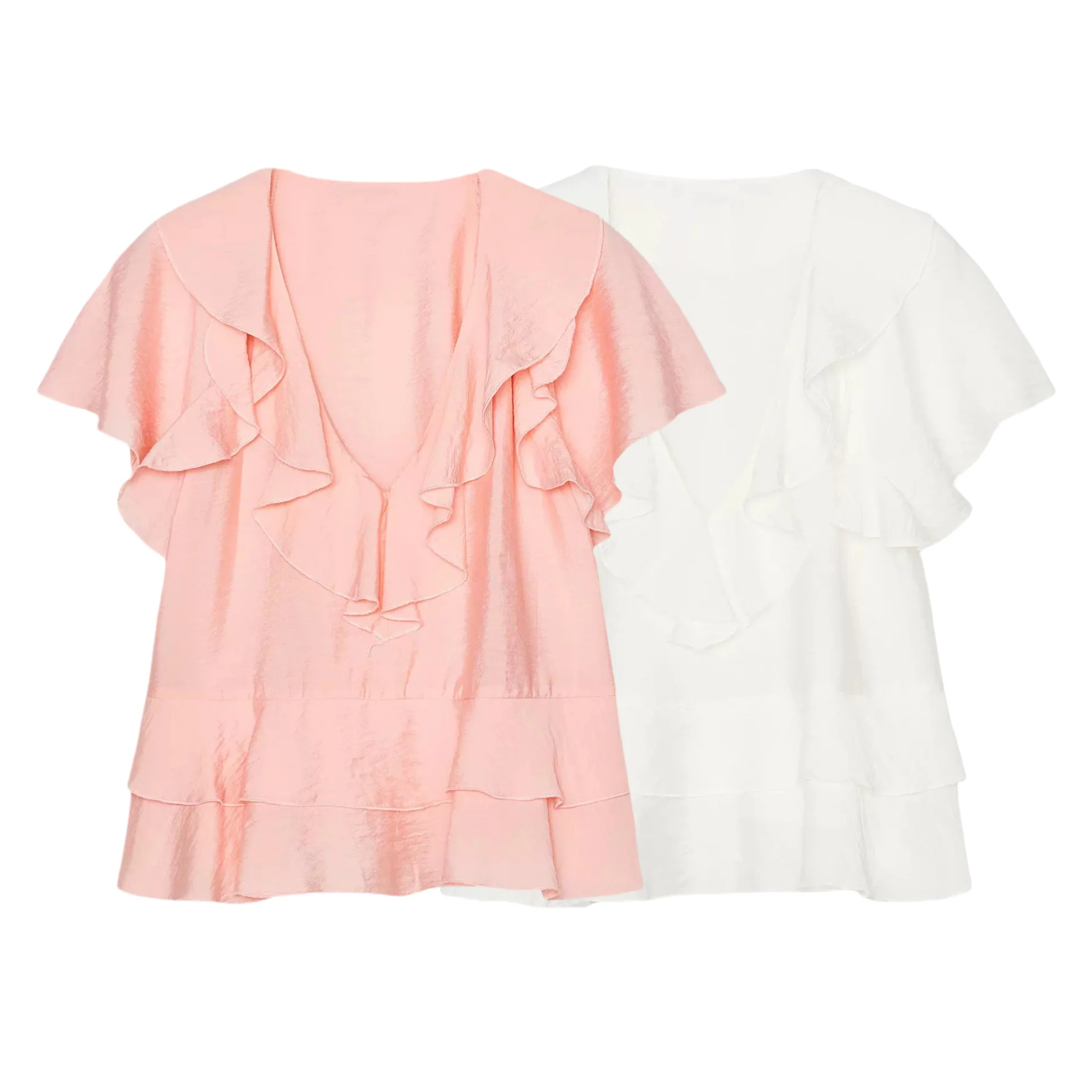 

PB&ZA2025 Summer New Arrivals Women's Clothing Layered Decoration Fashion Short Sleeve Casual Shirt Tops 3666/082