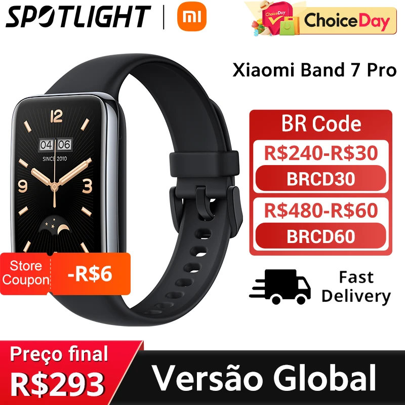 Versão global xiaomi band 7 pro 1.64 ''amoled 2.5d display curvo construído em gps oxigênio no sangue sempre no relógio rosto banda inteligente