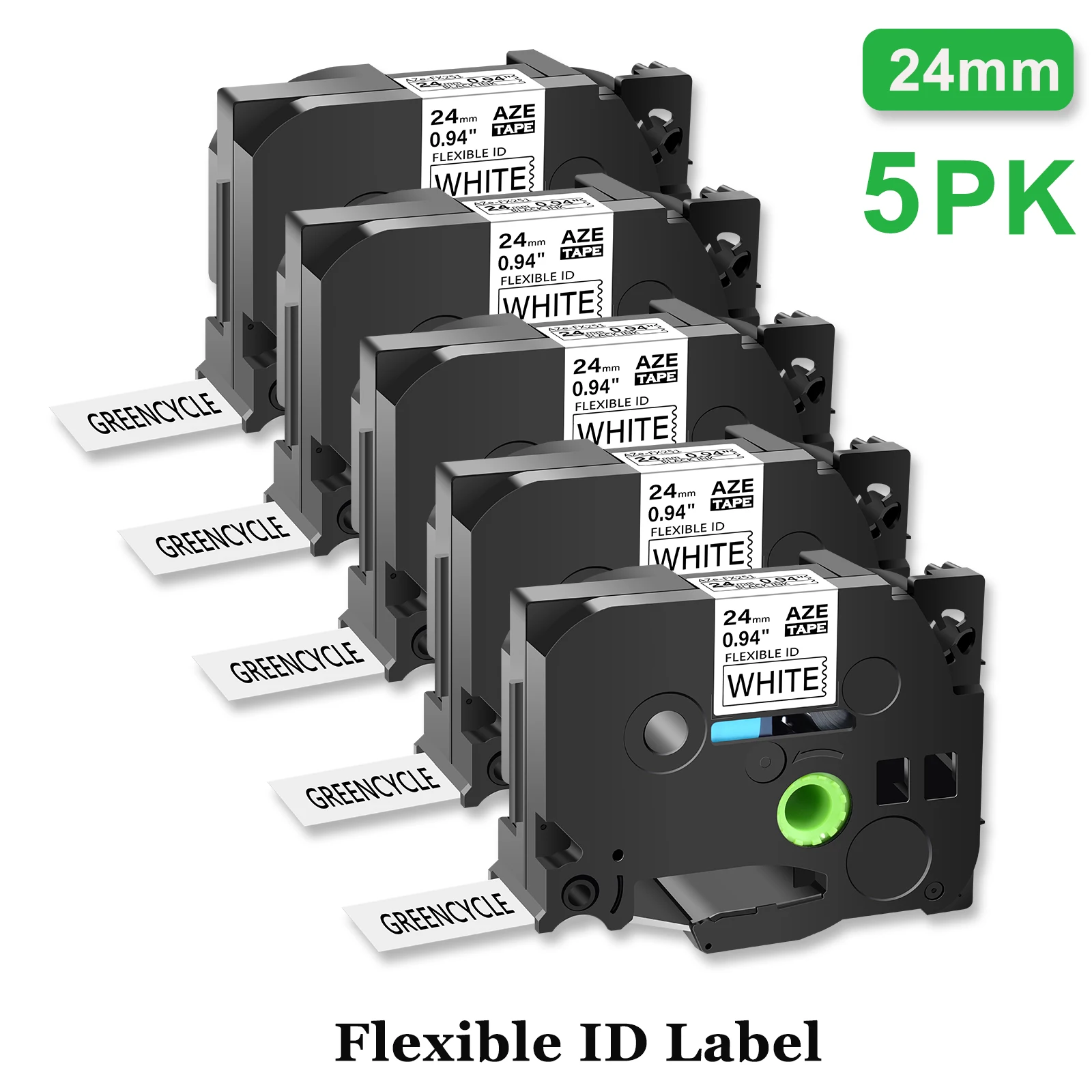 5PK Flexible Laminated Labels Tape Compatible for Brother TZe-FX251 24mm Black on White Label Ribbon for P-Touch PT-1400 Printer