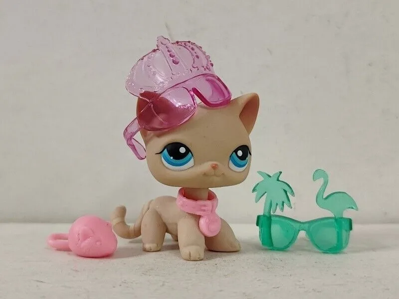 Littlest Pet Shop Figure LPS Pink Cat #228 W/4pcs Accessories for kid Toy