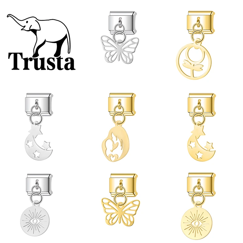 Trusta Simple butterfly moon Flower Evil Eye Jewelry Italian bracelet charm for Women DIY Removable Stainless Steel Fashion N807