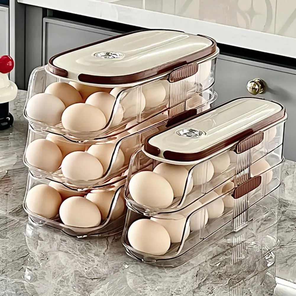 

Easy Clean Egg Tray Egg Storage Box Transparent Stackable Fridge Organizer with Lid for Eggs Bpa Free Food for Refrigerator