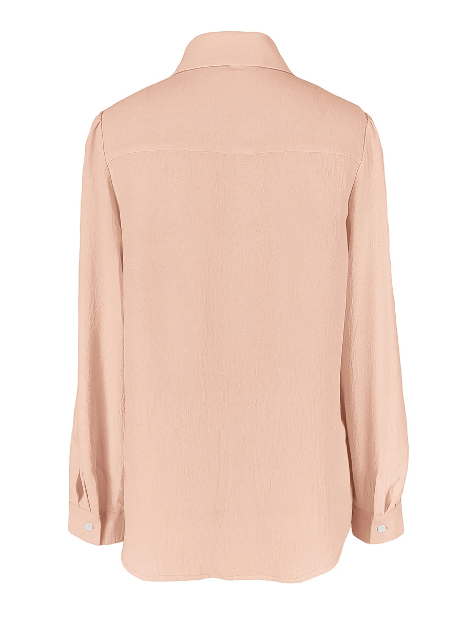 Damen Freizeit-Langarm-Bluse mit Knöpfen, einfarbig, Reverskragen, elegante Büro-Oberteile für Frühling und Herbst – Detail 5