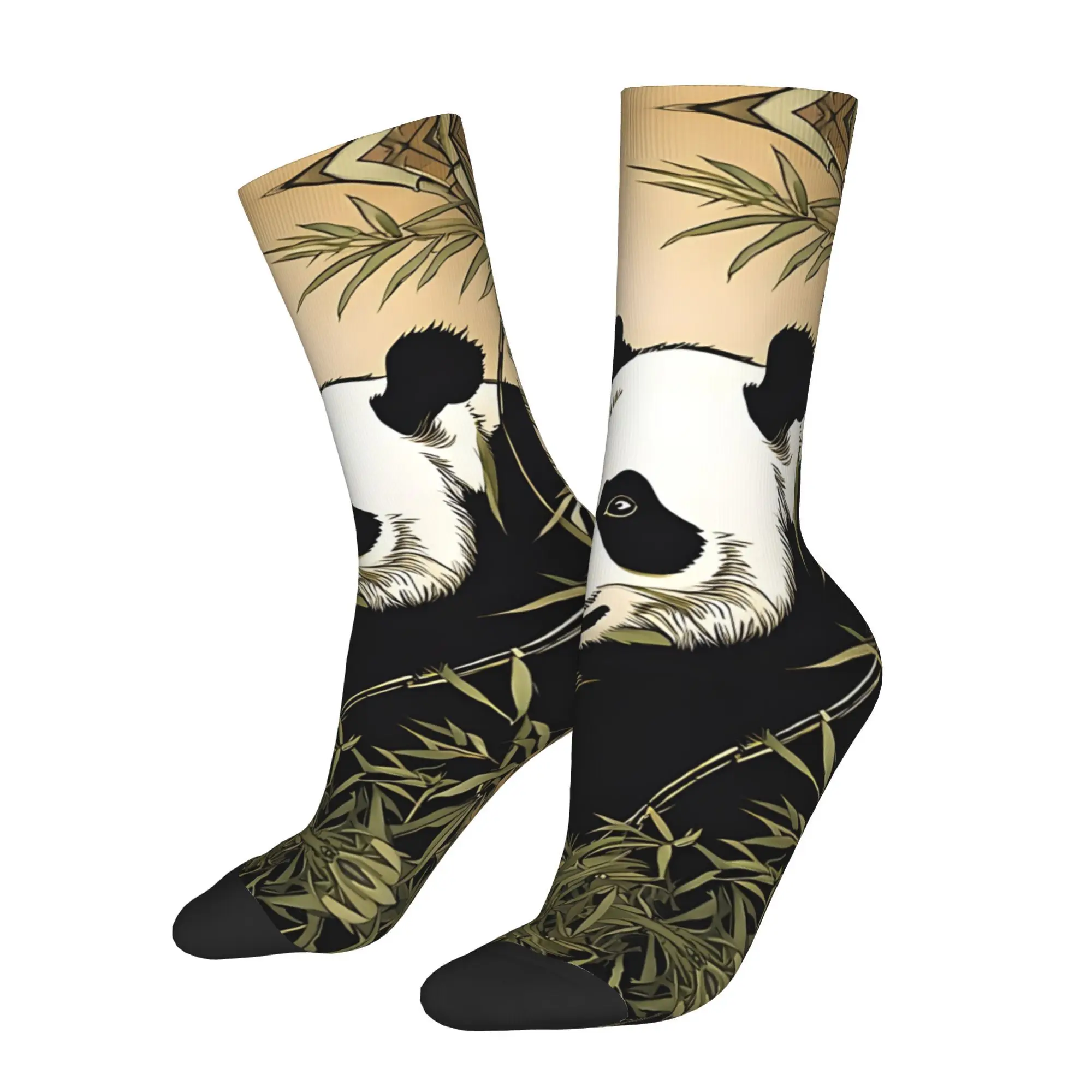1pc Chinese Panda Among Bamboo Branches Printed Men's Socks  Novelty Hip Hop Harajuku Pattern Crew Sock Casual Gift