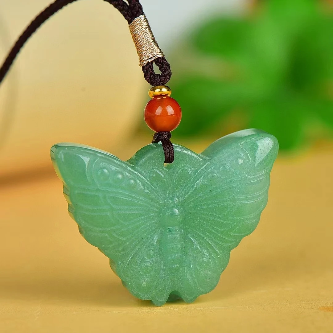 Aventurin Jade Anhänger Natur grün Stein Halskette Anhänger exquisite Frauen Schmetterling Amulett Schmuck Maskottchen Charms Schmuck