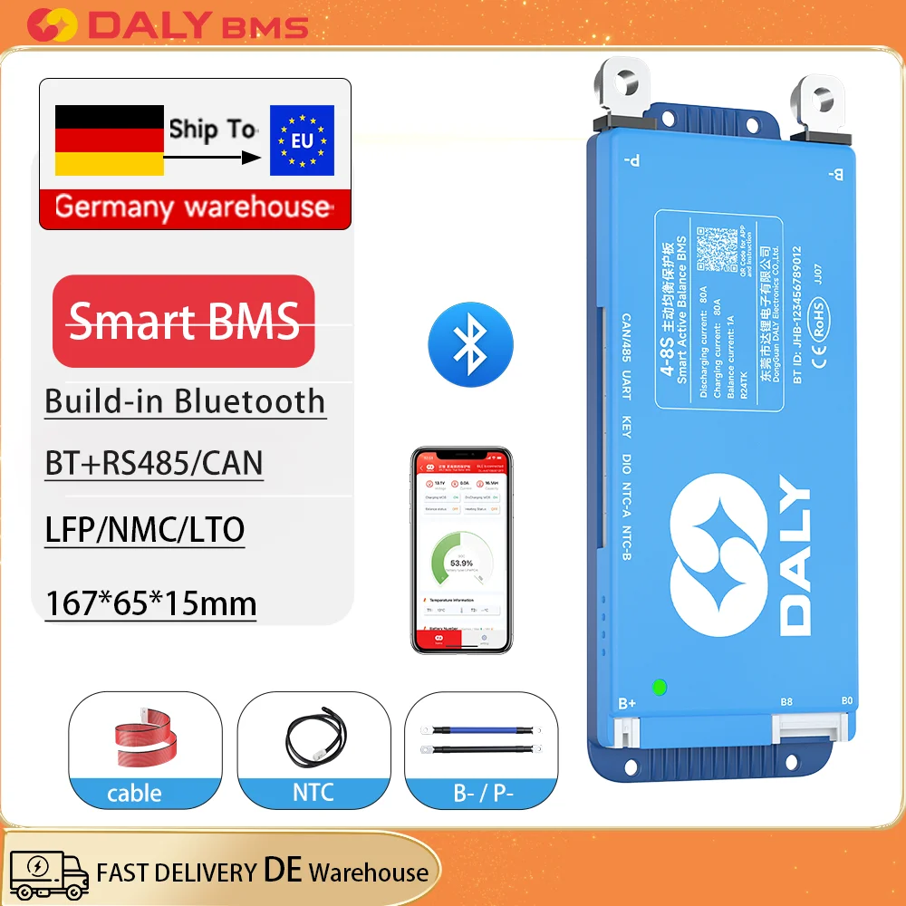 

Daly Smart BMS 1A Active BMS 100 amperios for Lifepo4 4S 8S 24S 100A Active Balance 1A Built-in BT 7S 24V 12V 48V
