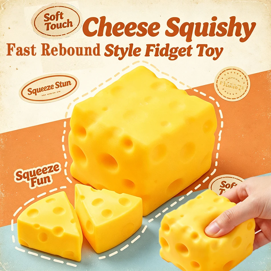2026 Hot Selling Large Cheese Squeeze Toy ASMR Fidget Stress Rebound Squishy Ball Desk Decor Adult Anxiety Relief Toy Gift