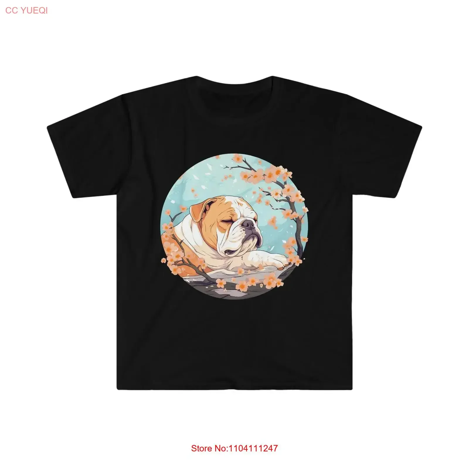 Camiseta con flor de cerezo de perro Bulldog Inglés, perfecta Japón para los amantes, ropa de calle versátil y cómoda lavada vintage estirada