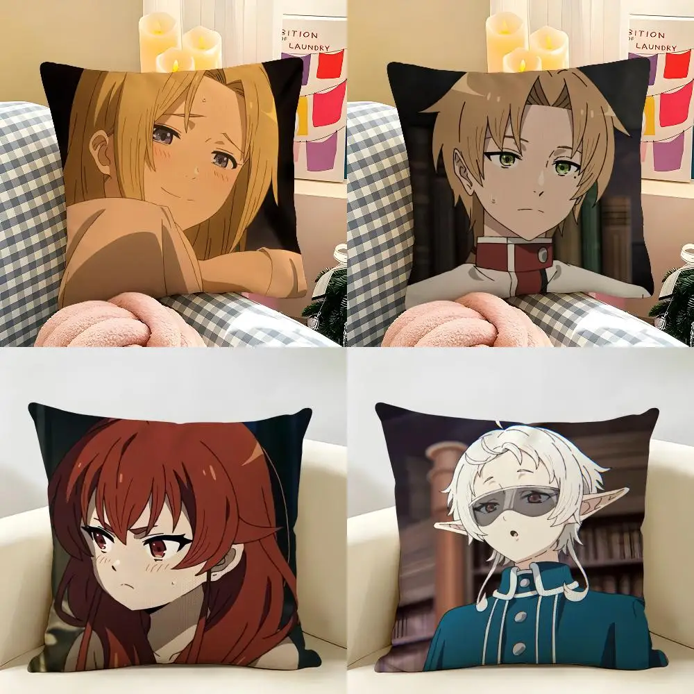 M-Mushoku T-Tensei Anime Cushion Cover Natural Linen Organic Fabric Double-Sided Printing Room Sofa Decor Pillow Case