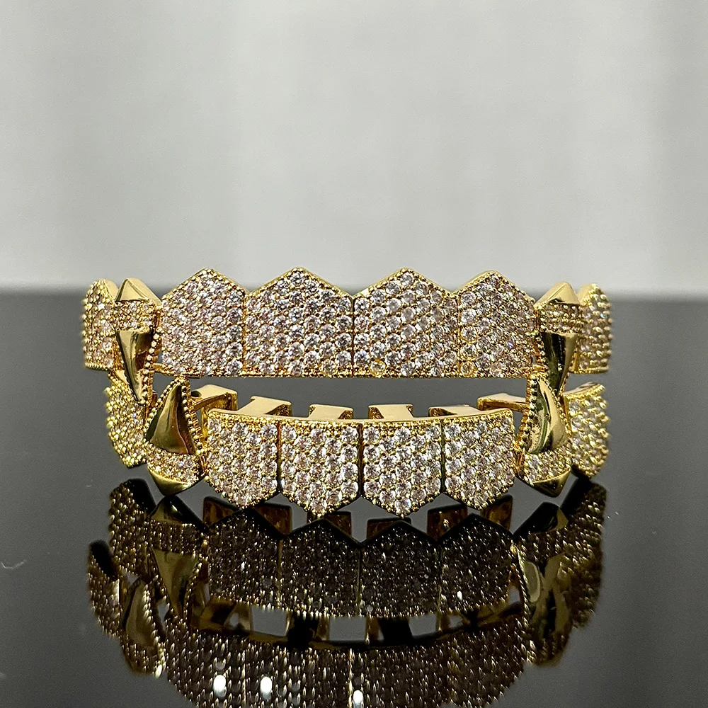 YOUNGX 8/8 الهيب هوب مثلج خارج تشيكوسلوفاكيا حجر الأسنان قبعات للنساء الرجال مجوهرات الأسنان لامعة الزركون الأسنان Grillz هالوين هدية