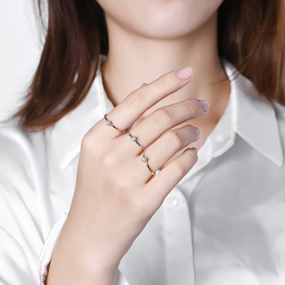 CHARMING Luxury Yellow Gold Plated Moissanite Rings Minimalist Style 925 Sterling Silver For Women Engagement Bride Fine Jewelry