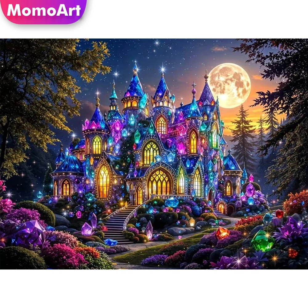 Momoart Vollquadratisches und Rundes Diamant-Mosaik Haus-Landschaft DIY Diamantmalerei Schloss Acryl-Bastelbedarf Wandkunst Handarbeit