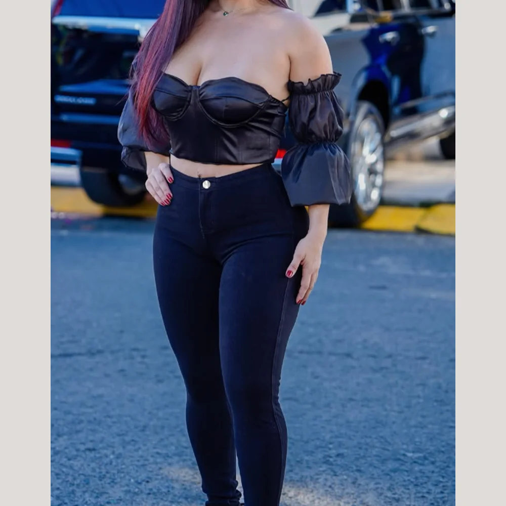 2025 سراويل نسائية متوسطة الخصر من قماش الدنيم سراويل جينز ضيقة مثيرة على الموضة قابلة للتمدد تصميم أنيق بنطلون غير رسمي ضيق يغطي الرجل