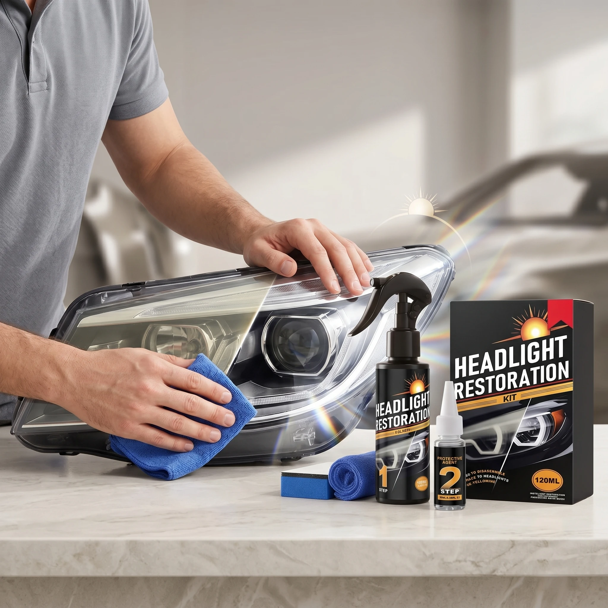 Headlight Restoration Liquid Kit Remove Yellowing Oxidation Restores Clear Lenses Improves Transparency Repairs Foggy Headlights