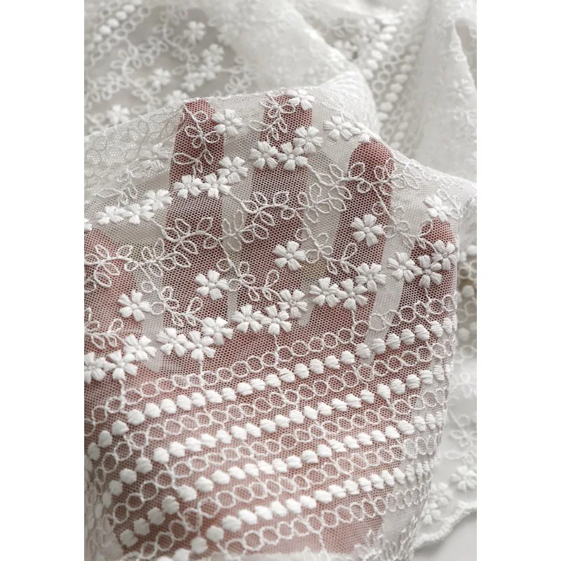 Luxurious Soft Transparent Embroidered Lace Decal Fabric Handmade Wedding Dress and Evening Gown Background Decoration Material