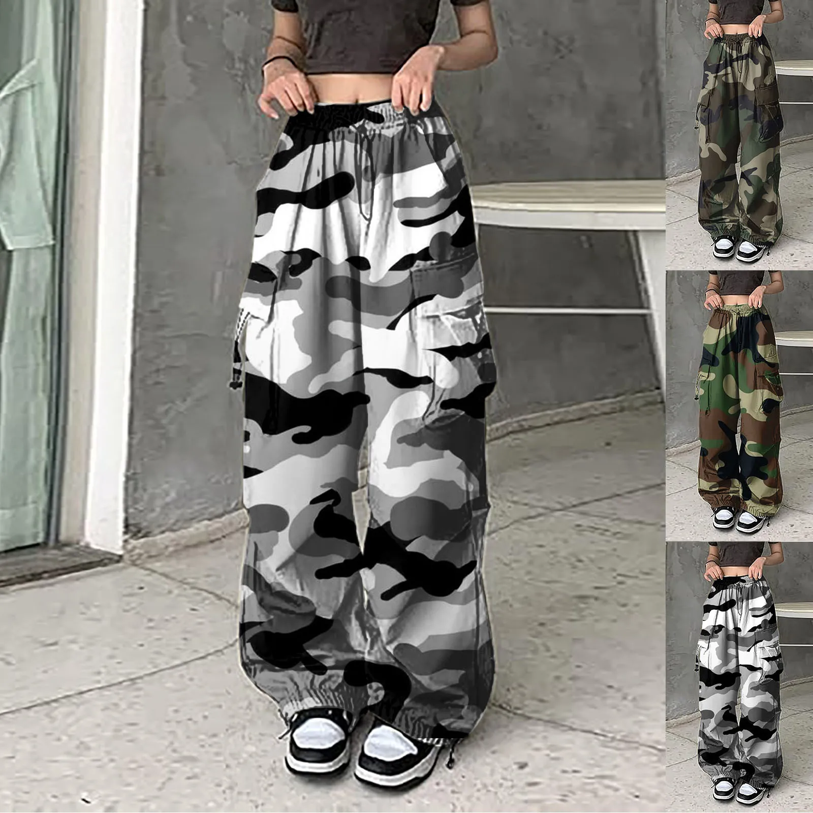 

2024 Women Camouflage Cargo Pants Y2k 90s Korean Fashion Baggy High Waist Trousers Harajuku Wide Leg Pants Streetwear Pantalones