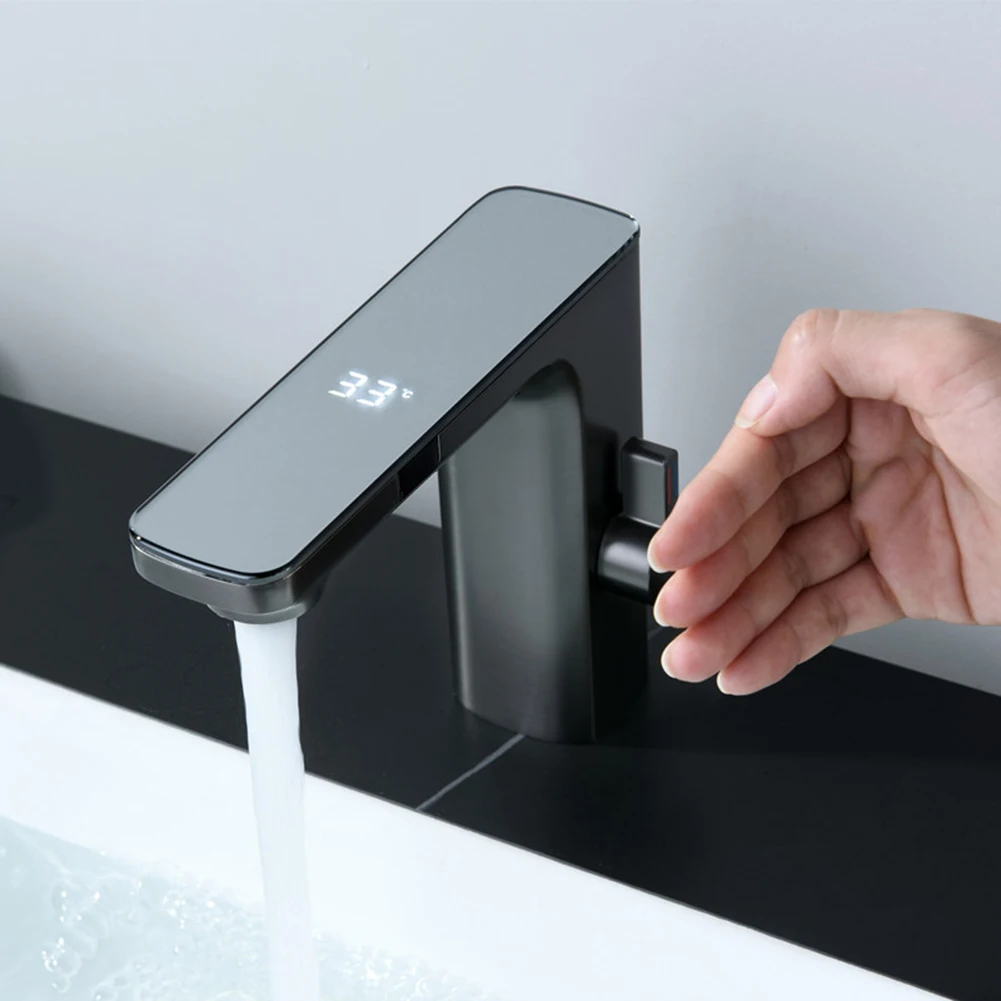 Imagem -03 - Smart Sensor Basin Faucet para Banheiro Torneira Misturadora Touchless Tela Lcd Digital Display Água Quente e Fria Vaidade