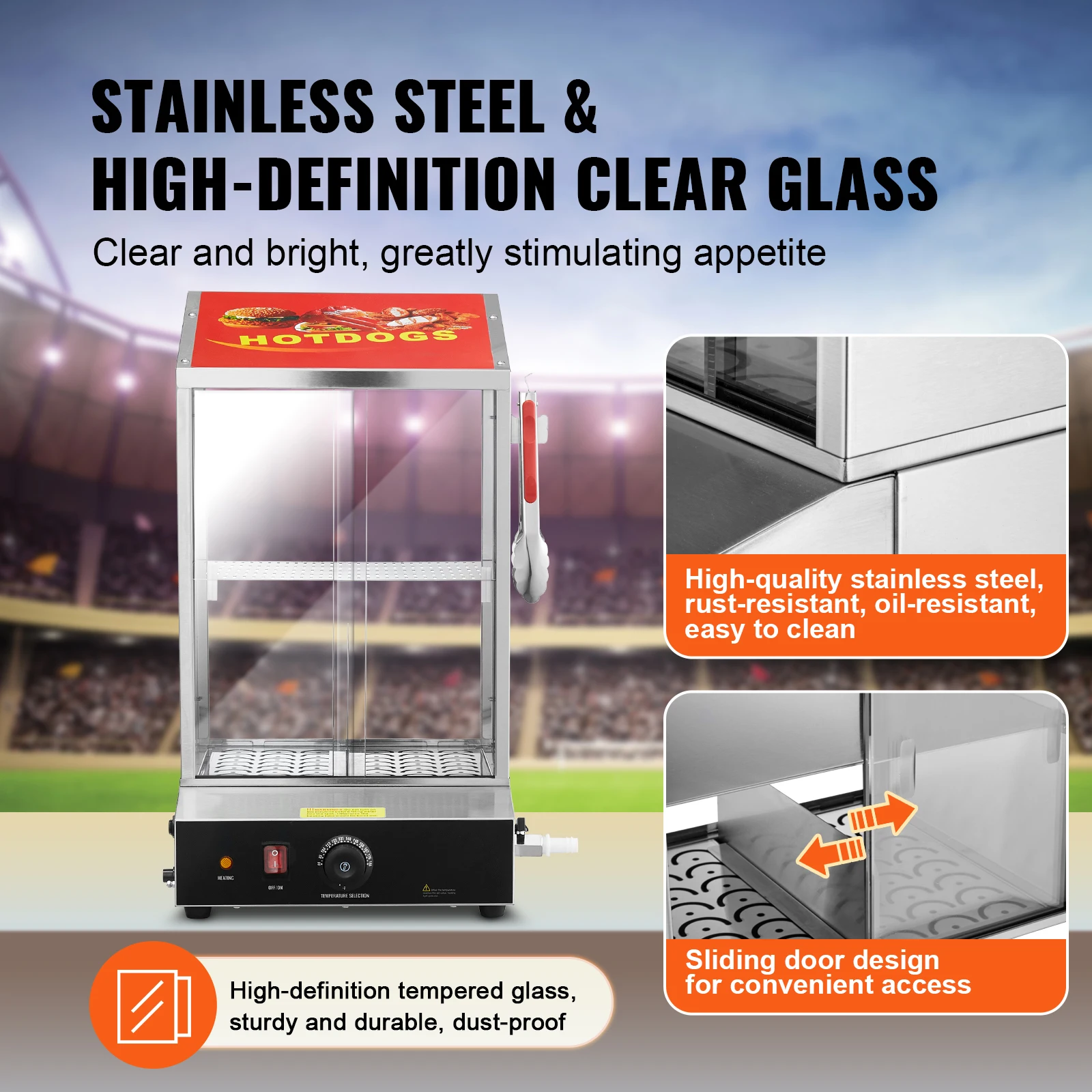 SucceBuy 36L 2-Tier Hot Dog Steamer Hot Dog Hut Steamer 86℉~185℉ Temperature Control, Electric Bun Warmer for Hot Dogs & Buns