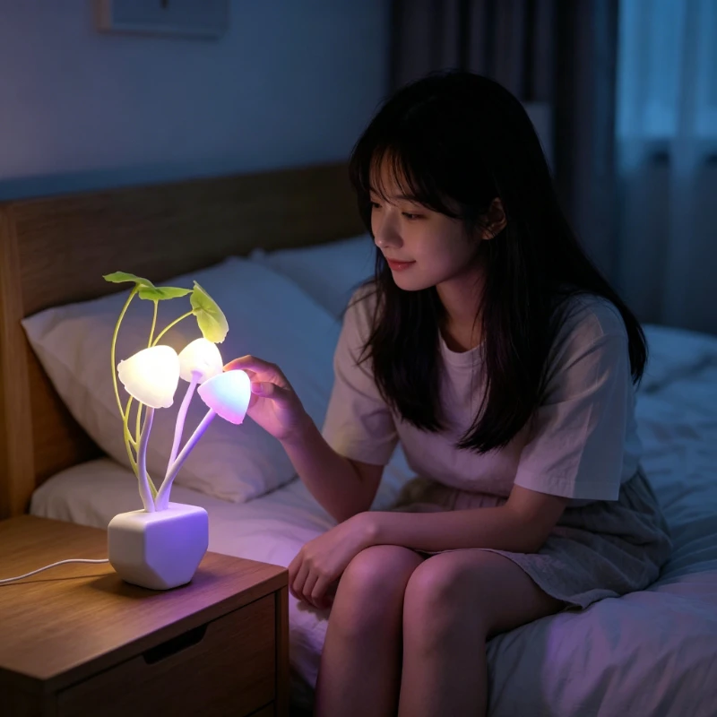 LED Mushroom Night Light Plug in Light Sensor EU US Plug 220V Colorful Changing Lamp Home Bedroom Decor