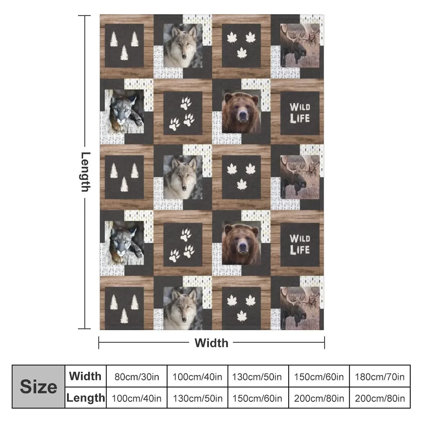 North American Wildlife Patchwork Throw Blanket couch cozy soft plush fuzzy picnic outdoor blanket