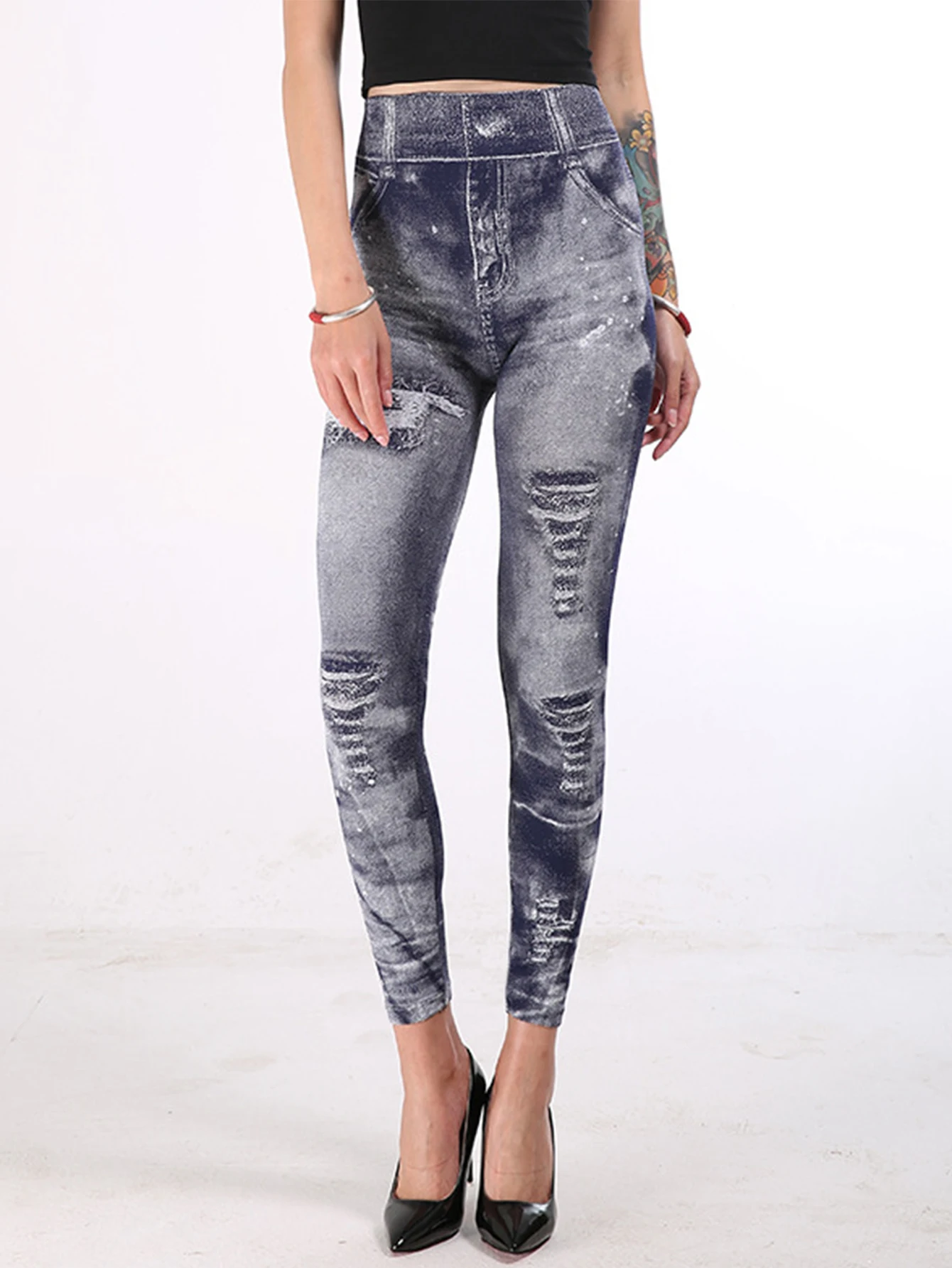 Slim-fit legging voor dames met hoge taille, High Street Fashion basisbroek voor het hele seizoen