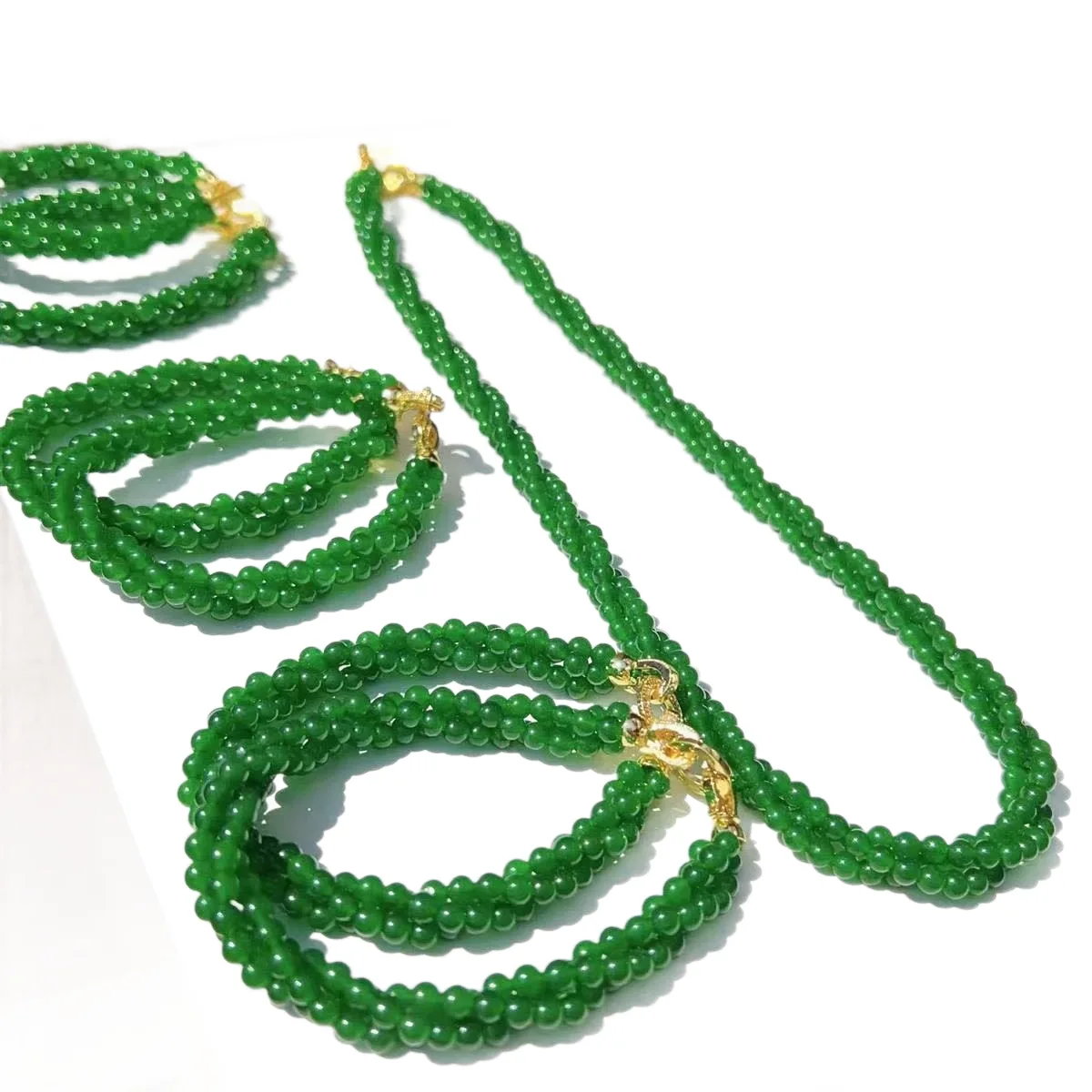 Fashion Jade Chalcedony Twist Necklace Bracelet Set Live‑Stream Hot Violet Red Jadeite Spinach‑Green Twist Bracelet Jewelry