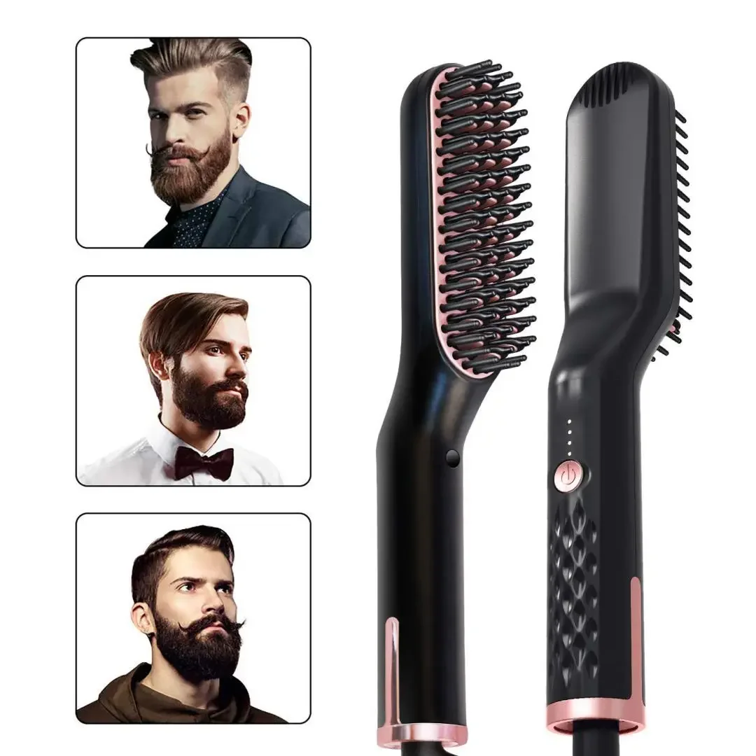 Fluffy Straight Curly Dual-purpose Electric Comb Beard Comb Negative Ion Curling Iron Portable Compact Straight Hair Comb