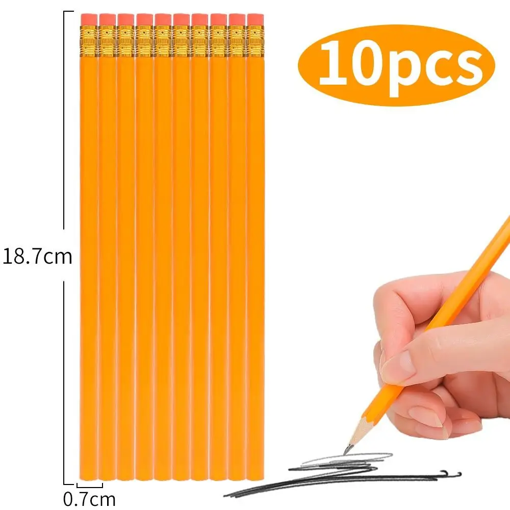 10Pcs Fashion Yellow Pencils with Eraser Stationery Supplies Wooden Pencil Drawing Pen for Office School