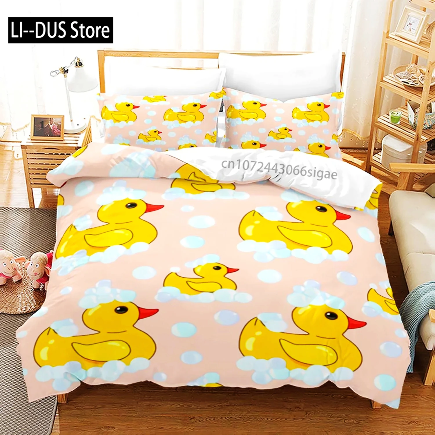 بطة صفراء ثلاثية الأبعاد طباعة طقم سرير واحد التوأم كامل الملكة الملك الحجم طقم سرير الكبار طفل غرفة نوم مجموعات غطاء لحاف مع المخدة