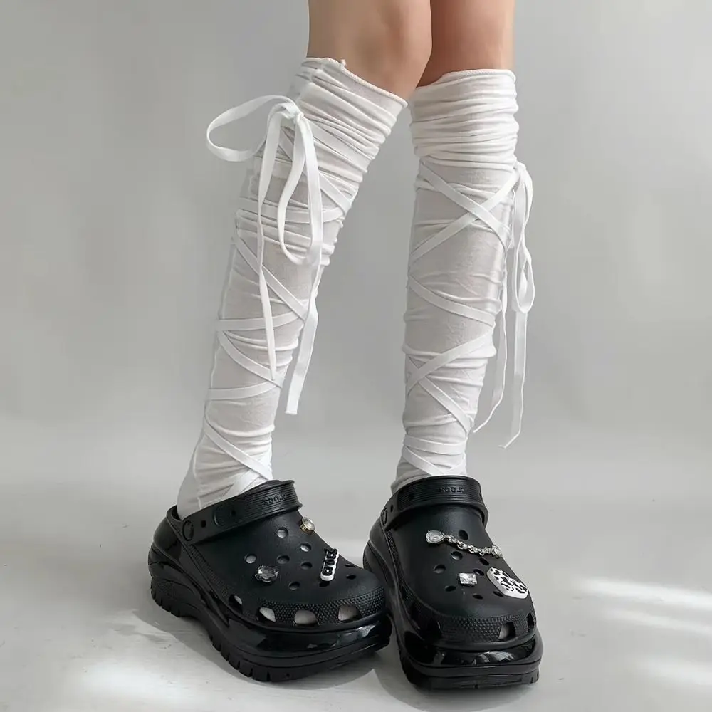 

Trendy Punk Calf Tie Leg Cover socks Y2K Lolita Women Thin Stocking Gothic Japanese JK Club Ballet Strappy Calf Socks