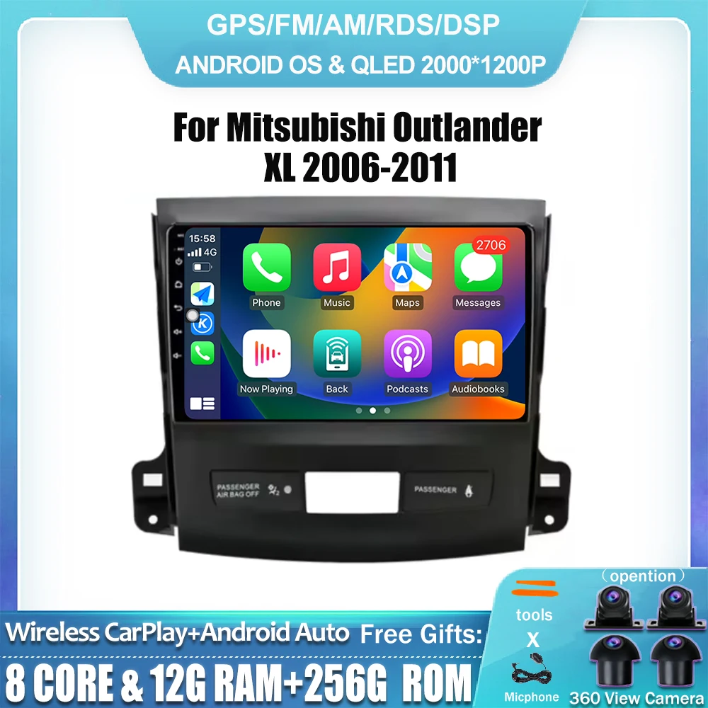 Android 14 Car Radio Multimedia Video Player For Mitsubishi Outlander XL 2006 2007 2008-2011 carplay 4G Lte RSD DSP 2 din