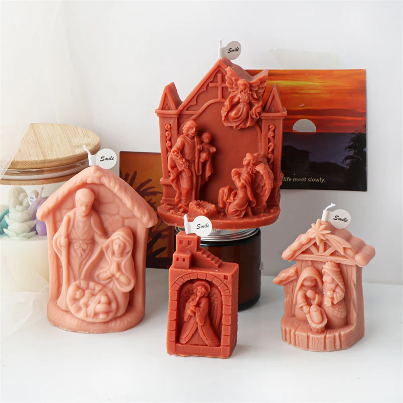 Holy Family Candle Silicone Mold DIY Jesus Virgin Mary Aroma Plaster Candle Making Mold Angel Virgin Home Decoration Mold