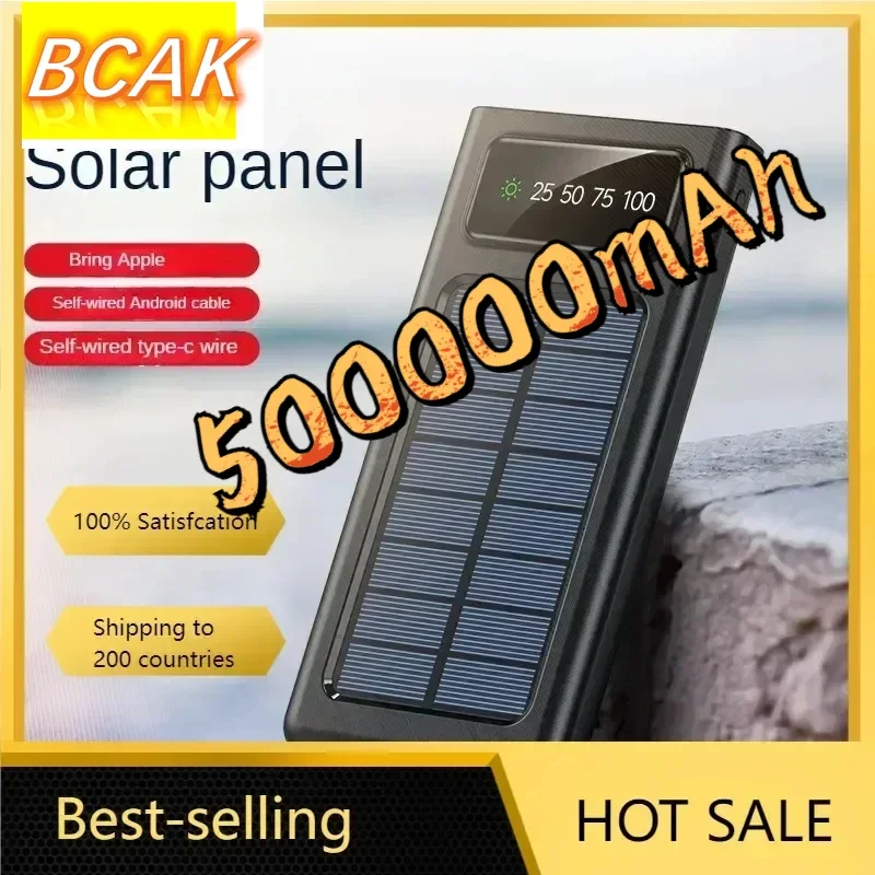 

BCAK 500000MAH Solar Power Bank Convenient Ultra-thin Built-in Cable, Outdoor Camping Mobile Power Supply 200000mAh 300000mAh