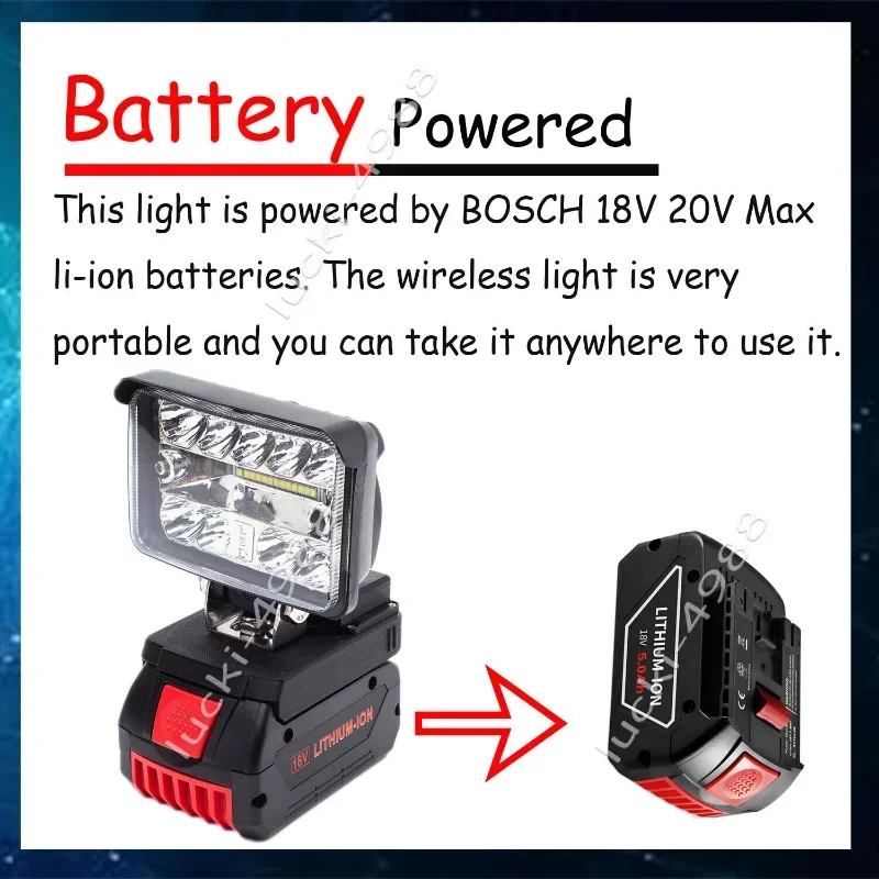 Luz de trabajo LED para batería de litio Bosch de 18 V con salida USB luces de emergencia recargables inalámbricas (no incluye batería)