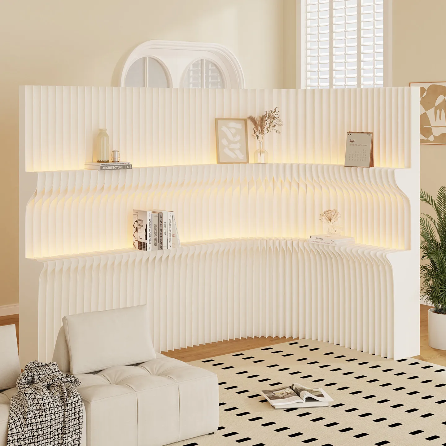 Folding office partition paper screen bookcase false wall shelf background booth