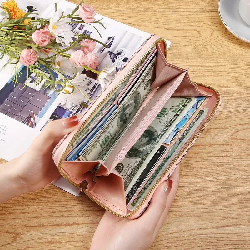 Zipper Clutches Purse Wristlet Wallet Phone Holder Card Holder Lady Gift Fashion Long Wallets for Women