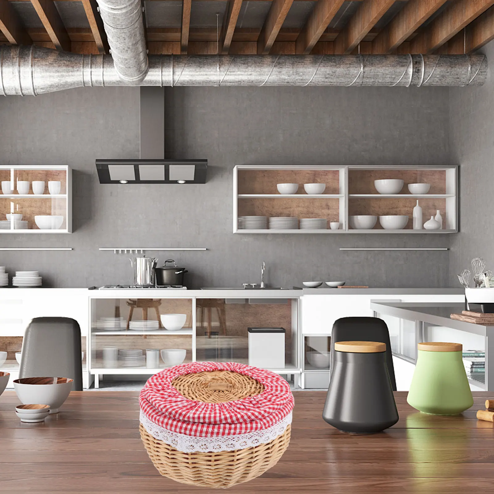 

Round Wicker Storage Basket Natural Color Bread Keeper For Family Picnics Or Romantic Dinner Table Decoration Desktop Organizer