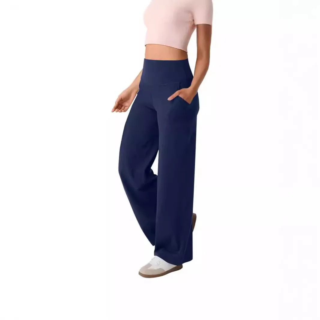 Casual Straight Leg Pure Color Loose Pocket Long Pants Women's Cross-Border Autumn New Independent Station Fashion Ladies' Pants