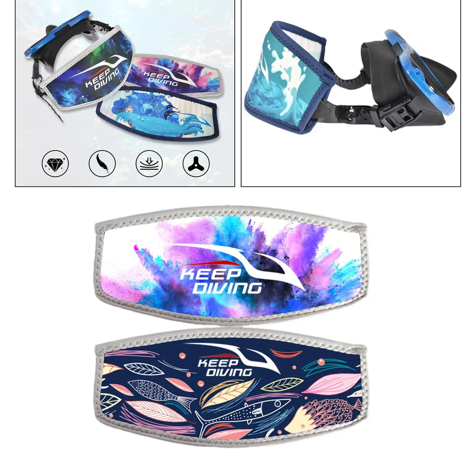 

3xReplacement Padded Mask Strap Cover Scuba Diving Free Dive Pink Purple