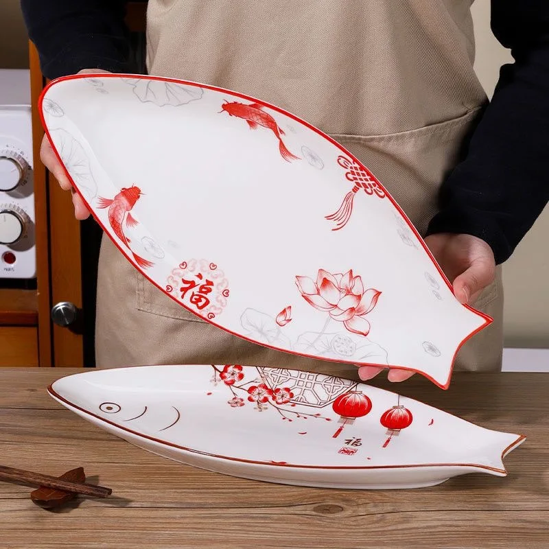 Nordic Cartoon Fish Plate Creative Steamed Dish Microwave Oven Available Household Restaurant Tableware Fish-shaped Dinner Plate