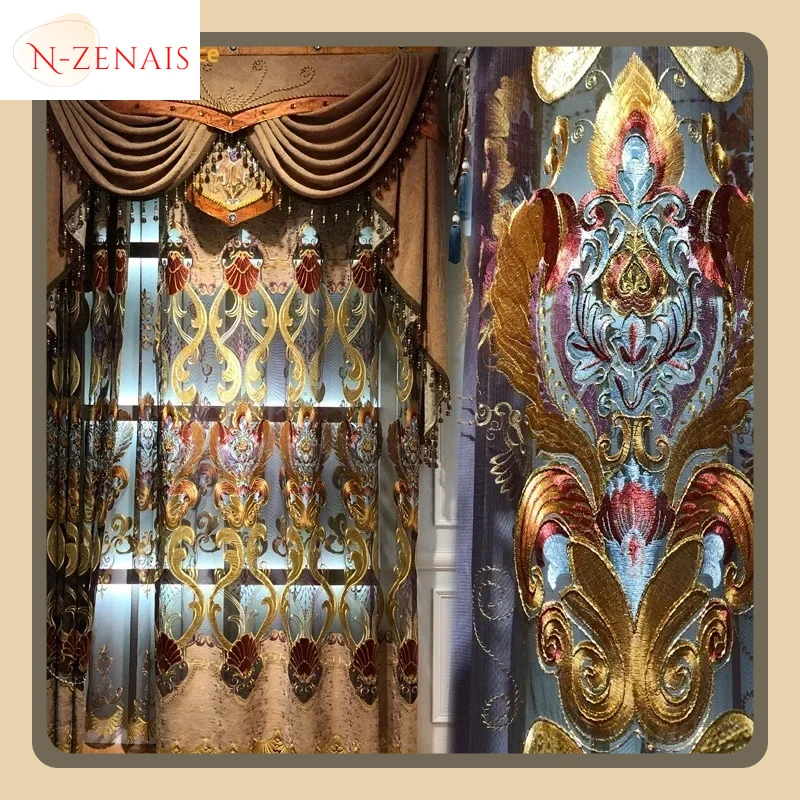 

Fashion European Luxury Hollow Embroidered Window Screens Curtains for Living Room Bedroom Custom Floor-to-ceiling Windows