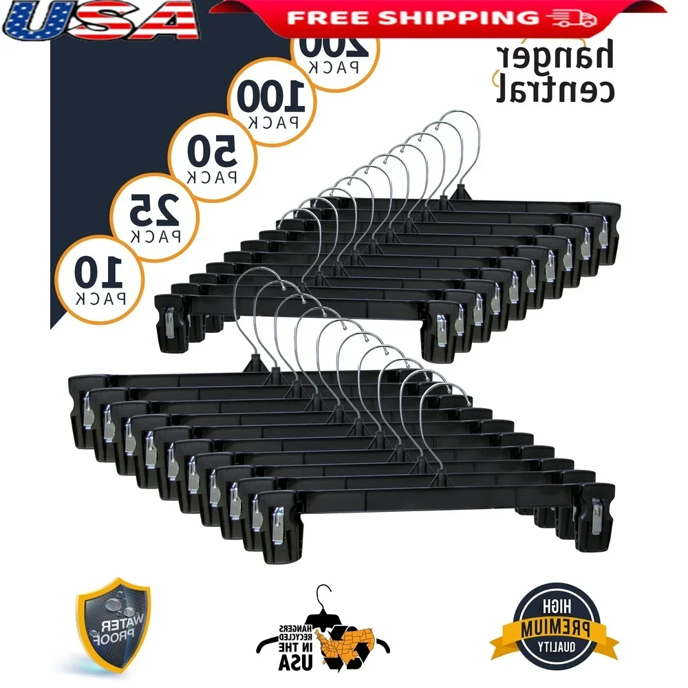

Heavy Duty Plastic Hangers with Padded Clips 10 Pack Pants Skirts Slacks Trousers Storage Clothes Organization Eco-Friendly