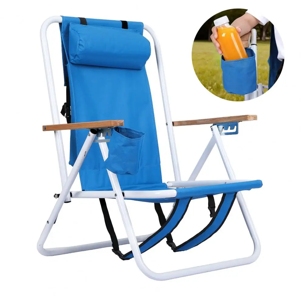 Backpack Beach Chair Folding Backpack Beach Chair with Cup Holder Headrest Adjustable Portable Outdoor Recliner for Camping