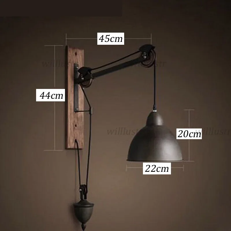 Nostalgic Long Arm Metal Wall Lamp Retro Industrial Iron Creative Rope Wood Sconce Hotel Bar Store Loft Living Bedroom Lighting