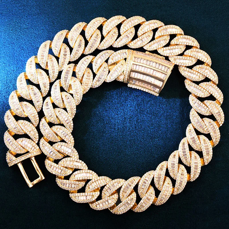 

20mm Half-arc Ladder Cuban Chain Necklaces for Men Hip Hop Bling Rapper Jewelry Gold Silver Colo