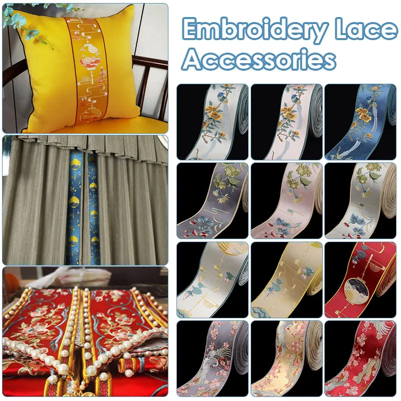 Chinese Embroidered Webbing Retro Embroidery Lace Trim For Diy Hanfu Costume  Cushion Curtain Decor Ribbon Accessories