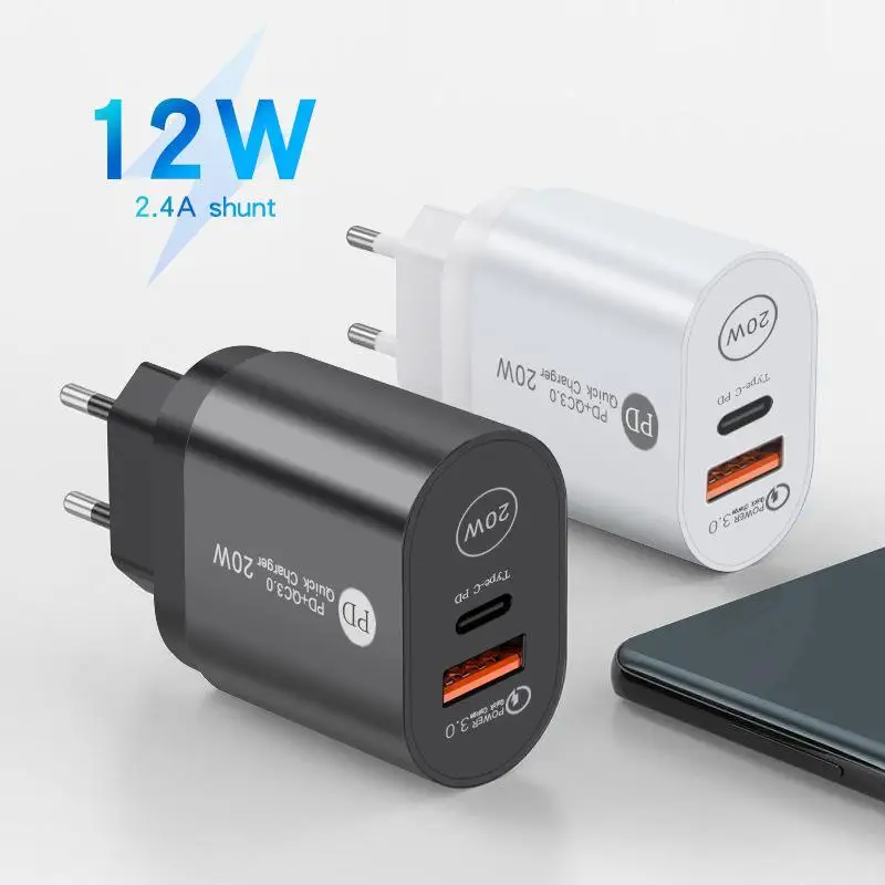 12W USB Fast Charger PD Type C Quick Charge Phone Charger EU/US Plug Adapter For Travel Home Office Charging Smartphones Tablet