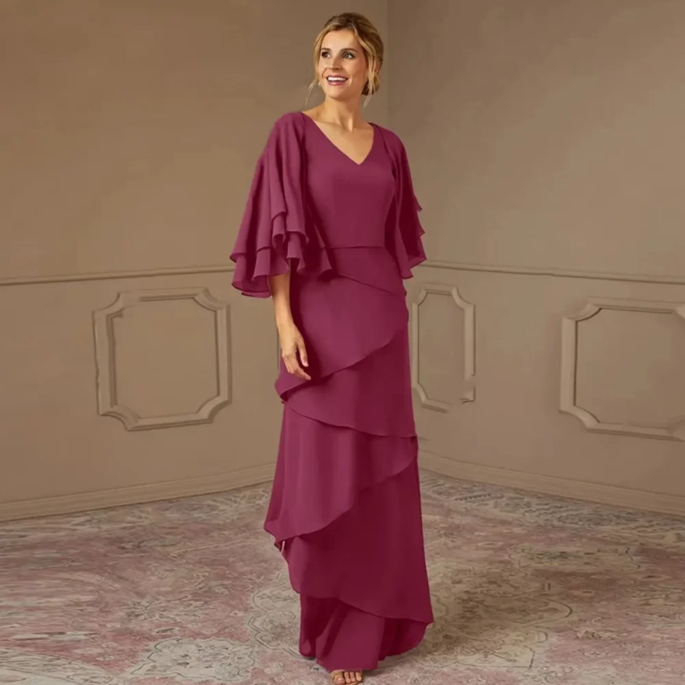 

Шифоновое платье для матери невесты по индивидуальному заказу для женщин, длиной до пола, свадебное платье с v-образным вырезом, платье для особых случаев